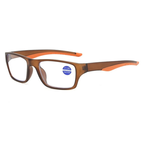 Sports Square Blue Light Blocking Reading Glasses for Men and Women, Personalized Brown Presbyopic Glasses Oversized Readers +2.50