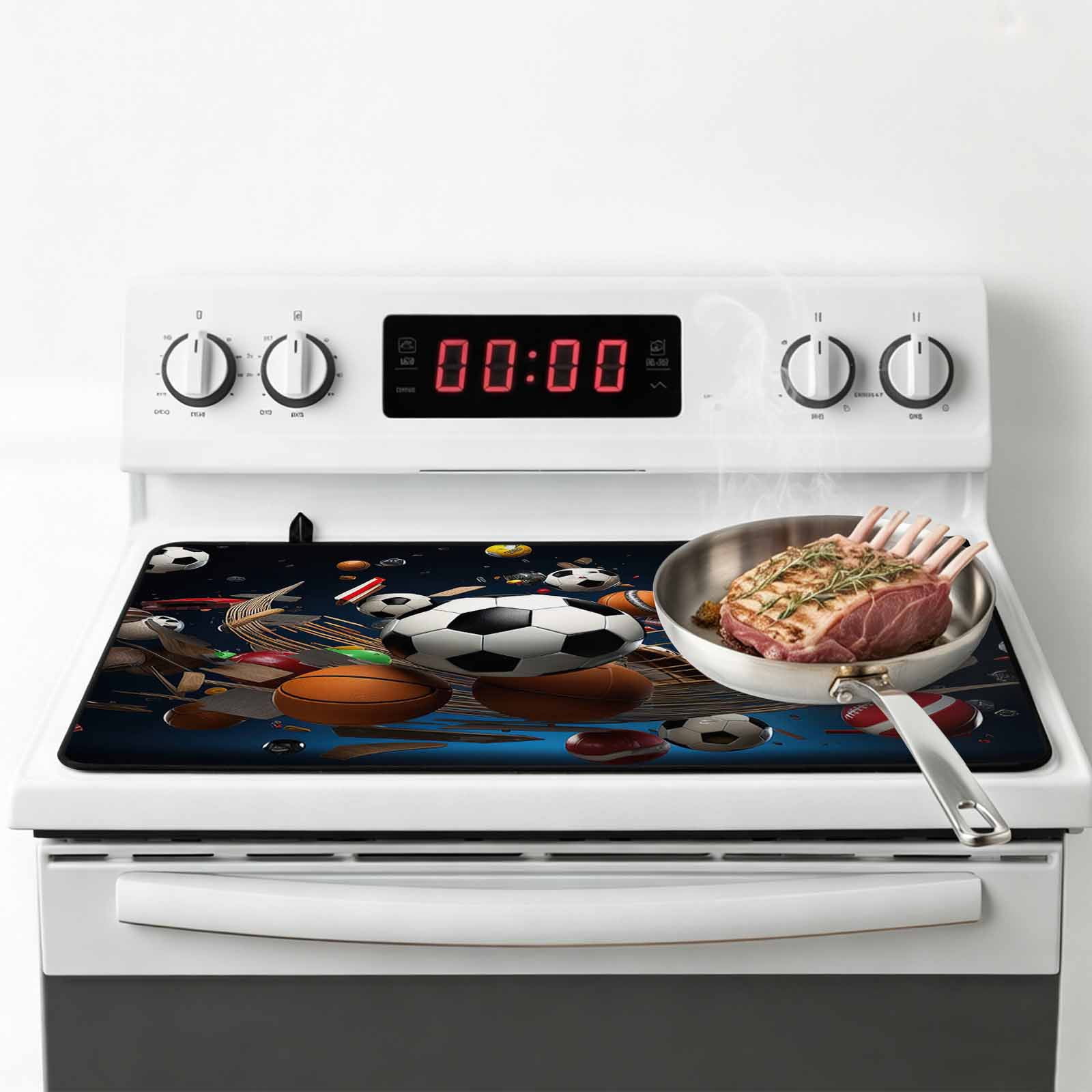 Sports Stove Top Cover for Electric Stove, Heat-proof & Non Slip Glass Top Stove Cover Protector, Football Basketball Baseball Ball Games Kitchen Flat Cooktop Rubber Mat 24x21 Inches
