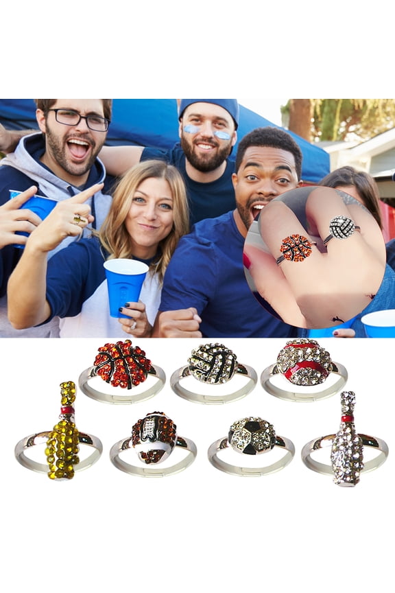 Sports Style Football Volleyball Basketball Softball Ring Fashion Unique Rings Jewelry, Brown 1Pack