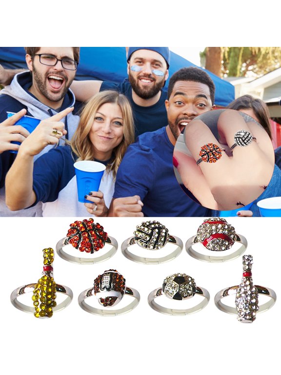 Sports Style Football Volleyball Basketball Softball Ring Fashion Unique Rings Jewelry, Gold 1Pack