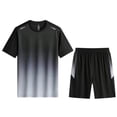 thumbnail image 1 of Sports Suit 2pcs/set Men Sportswear Set Round Neck Short Sleeve T-shirt Elastic Waist Wide Leg Shorts Set Gradient Color Fitness Outfit, 1 of 8