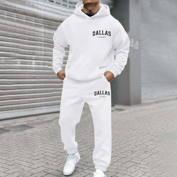 Sports Suit Tracksuit Long Sleeve Athletic Suit Fashion Sports Suit Mens Sweatsuits 2 Piece Casual Tracksuits Camo Hoodie Jogging Sweatpants Suit (White, XXXL)