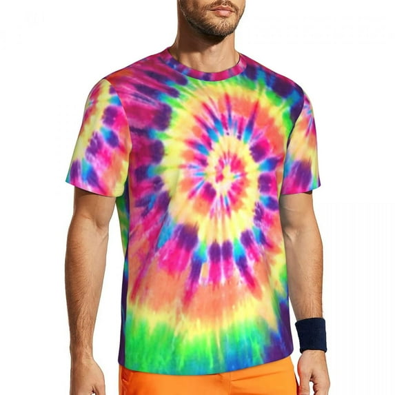 Sports T-Shirt For Men Tie Dye T-Shirts Hip Hop Abstract Print Summer Tees O Neck Funny