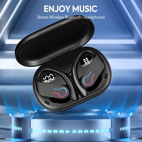 Sports TWS Earbuds - IPX7 Waterproof Ear Hooks, Bluetooth 5.3, 60H Total Battery (Dual LED Display), HD Stereo, Clear Calls & One-Button Control for Workouts/Outdoor/Gym