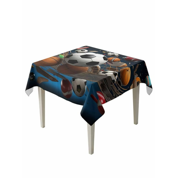 Sports Table Cloth, Football Basketball Baseball Ball Games Waterproof Tablecloth for Square Tables, Reusable Washable Fabric Table Cover for Restaurant Kitchen Dining Tables 54"x54"