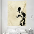 thumbnail image 1 of Sports Tapestry, Rugby Player in Action Running Success in Arena Playground Sport Best Team Picture, Wall Hanging for Bedroom Living Room Dorm Decor, 60W X 80L Inches, Beige Black, by Ambesonne, 1 of 2
