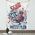 thumbnail image 1 of Sports Tapestry, Skateboarding Graphic with Distressed Complex Effects Action Sports Hipster Culture, Wall Hanging for Bedroom Living Room Dorm Decor, 60W X 80L Inches, Blue Red, by Ambesonne, 1 of 5