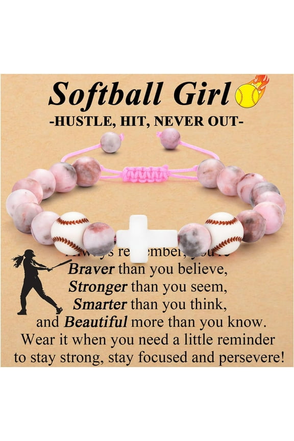 Sports Team Bracelets, Adjustable Cross Beaded Softball Volleyball Basketball Football Jewelry Gift for Daughter Granddaughter