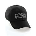 thumbnail image 1 of Sports Team Coach Baseball Hat Layered Arch Letters Unstructured Low Profile Cap, Black Hat White Black Letters, 1 of 4
