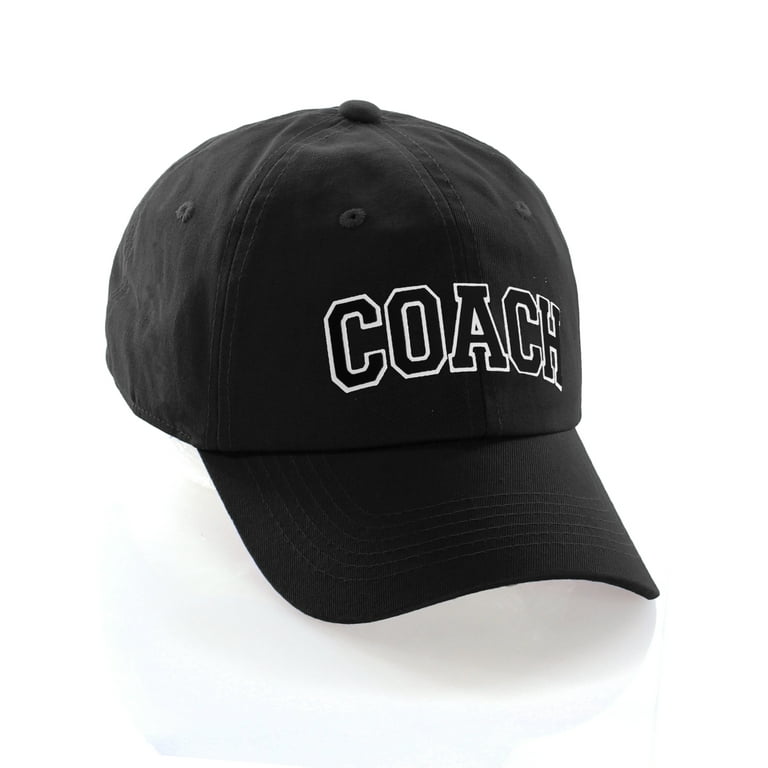 Sports Team Coach Baseball Hat Layered Arch Letters Unstructured Low  Profile Cap, Black Hat White Black Letters