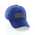 thumbnail image 1 of Sports Team Coach Baseball Hat Layered Arch Letters Unstructured Low Profile Cap, Blue Hat White Black Letters, 1 of 4