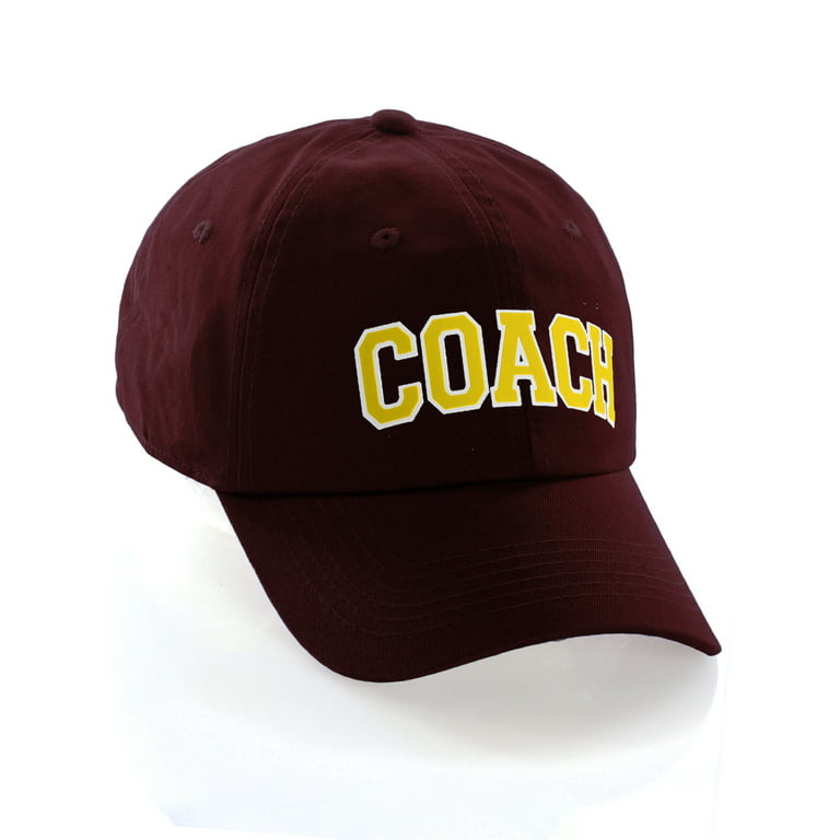 Sports Team Coach Baseball Hat Layered Arch Letters Unstructured Low  Profile Cap, Burgundy Hat White Gold Letters