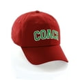 thumbnail image 1 of Sports Team Coach Baseball Hat Layered Arch Letters Unstructured Low Profile Cap, Red Hat White Green Letters, 1 of 7