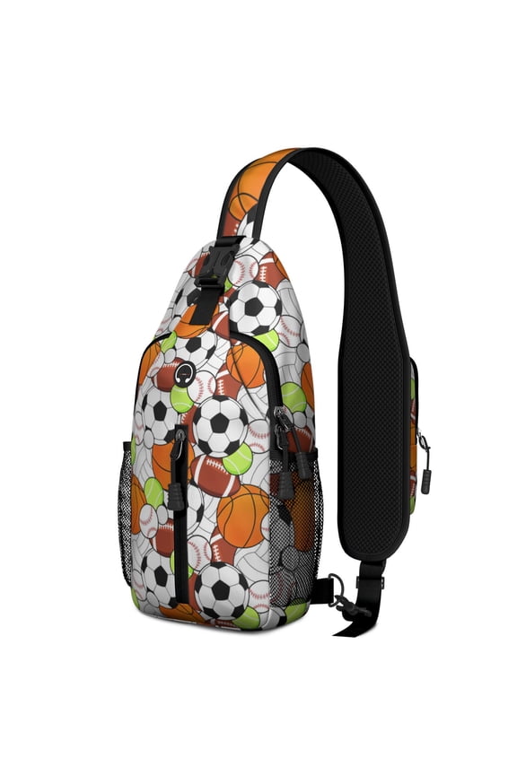 Sports Team Print Sling Backpack with Softball and Volleyball Designs – Lightweight Outdoor Shoulder Bag with Breathable Padding, Reversible Strap, Secure Zippers