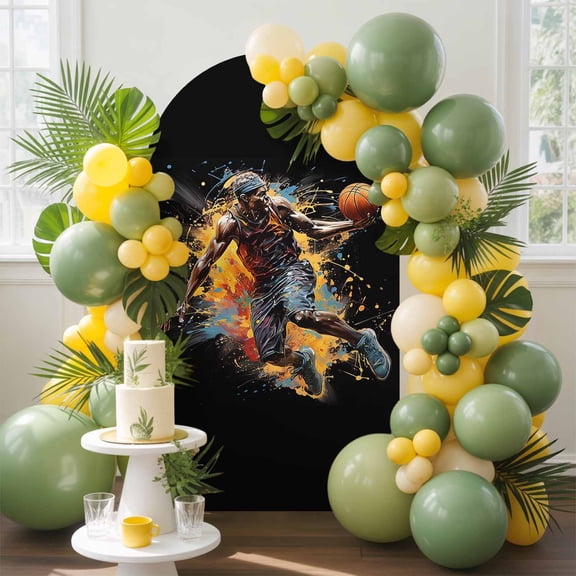 Sports Theme Arch Backdrop Cover, 4FT, Athletes Play Basketball Spandex Arch Covers Double-Sided Backdrop for Wedding Birthday Party Photo Background Decoration