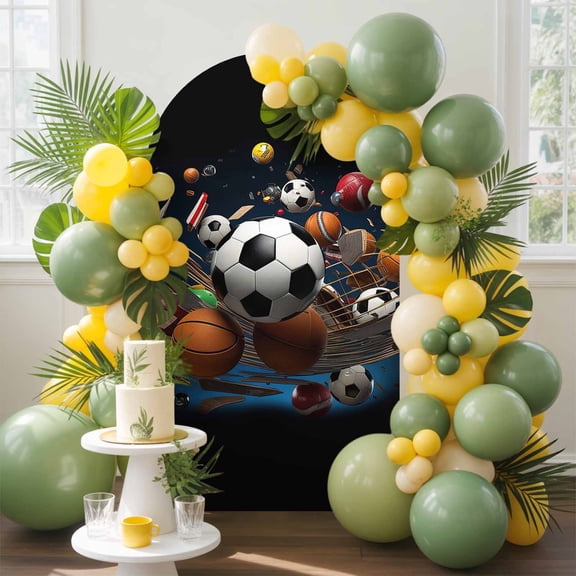 Sports Theme Arch Backdrop Cover, 4FT, Football Basketball Baseball Rugby Spandex Arch Covers Double-Sided Backdrop for Wedding Birthday Party Photo Background Decoration