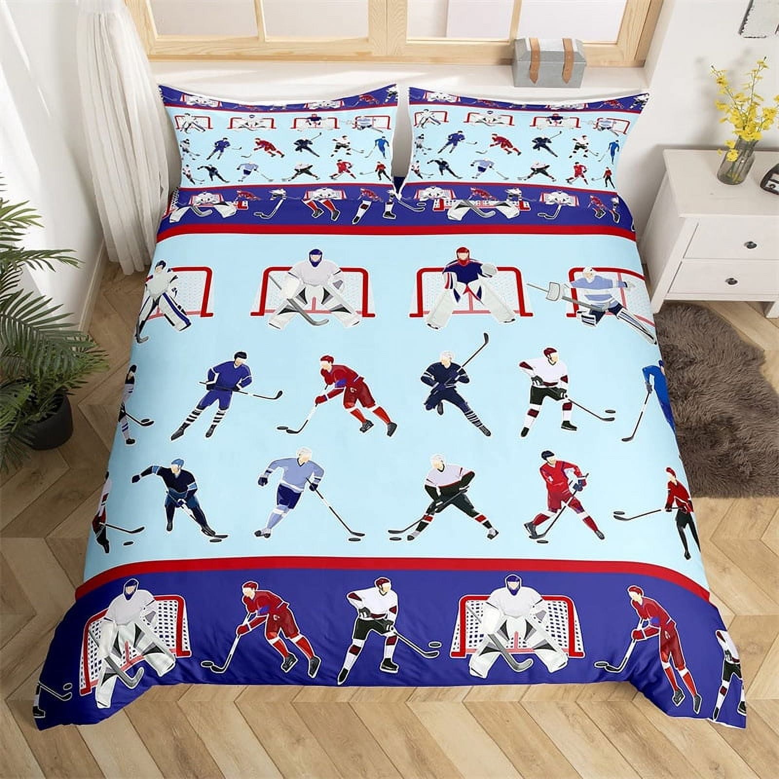 Sports Theme Bedding Set for Hockey Lover Bedroom Decor, Hockey Duvet