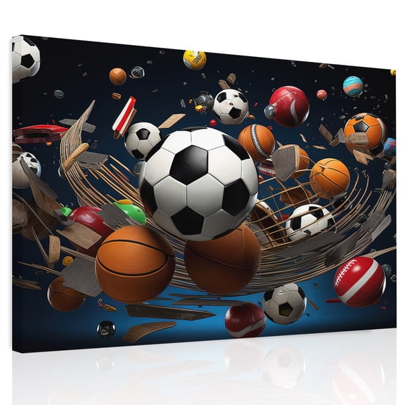 Sports Theme Canvas Print Wall Art, Football Basketball Baseball Rugby Wall Decor Modern Artwork Paintings Pictures for Living Room Framed and Stretched Ready to Hang, 24" x 32"
