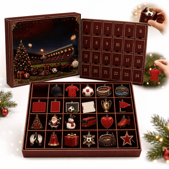 Sports Theme Christmas Advent Calendar, Holiday Countdown Calendar with Football Baseball and Soccer Inspired Decorations, 23 Style Options for Sports Fans (English Football A)