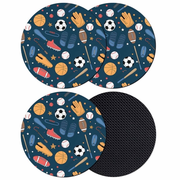 Sports Theme Coasters Set of 4, Absorbent Coasters for Drinks, Cartoon Soccer Baseball Basketball Star Blue Coaster for Desk Coffee Table Protection, Home Decor House Warming Gifts 4"