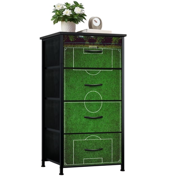 Sports Theme Dresser for Bedroom with 4 Storage Drawers Football Soccer Dressers Chest of Drawers Steel Framed Fabric Closet Organizers for Entryway Boys Room