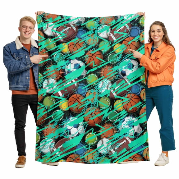 Sports Theme Flannel Blanket for Bed,Travel and Camping, Abstract Football Rugby Basketball Super Soft Cozy Blanket for All Seasons 30"x40"