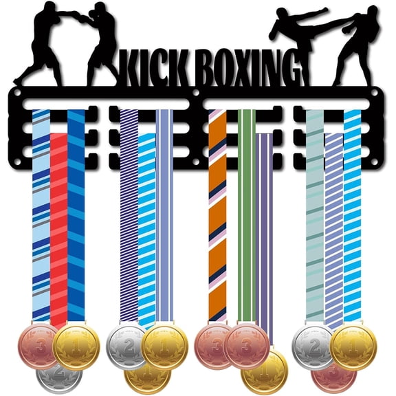 Sports Theme Iron Medal Hanger Holder Display Wall Rack 130x290mm Hole: 5mm 3-Line with Screws Kick Boxing Word