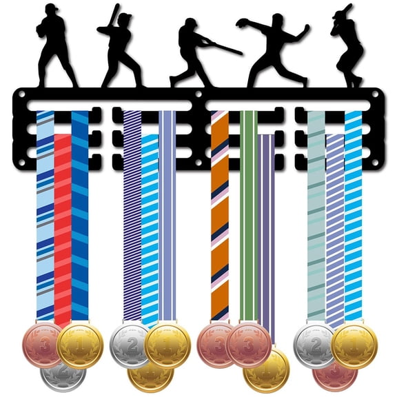 Sports Theme Iron Medal Hanger Holder Display Wall Rack 3-Line with Screws Baseball 130x290mm Hole: 5mm DIY