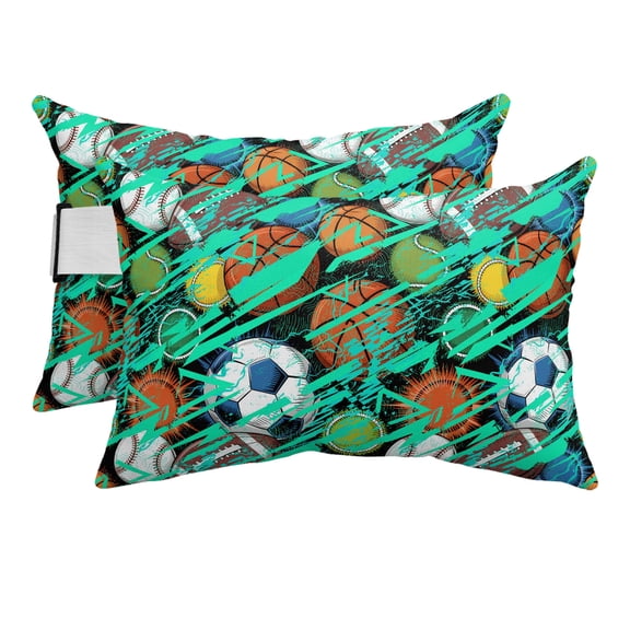 Sports Theme Outdoor Pillows for Chaise Lounge Chair Beach Headrest Pillow Set of 2 Waterproof Lumbar Pillows with Insert&Strap Funny Abstract Football Rugby Basketball Pillow for Patio Pool 11"x16"