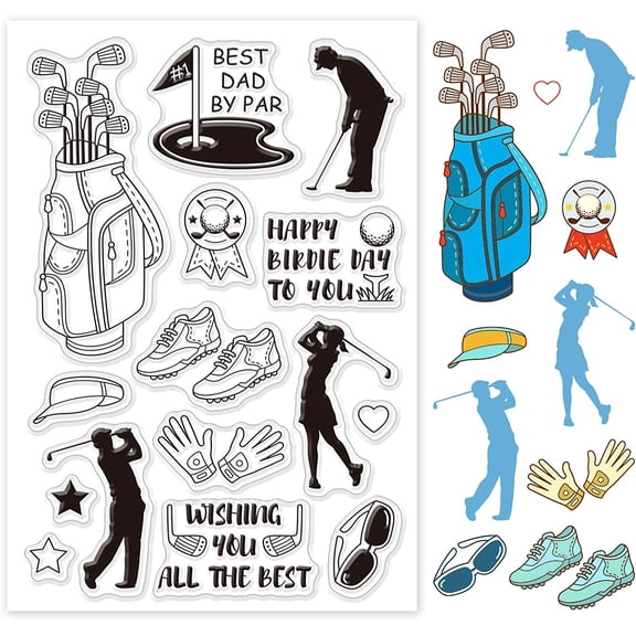 Sports Theme Pattern Clear Stamps Golf Shoes Gloves Hat Sunglasses Transparent Rubber Stamps Clear Paper Craft Stamps for Scrapbooking Card Making Decoration Photo Card Album Crafting diy