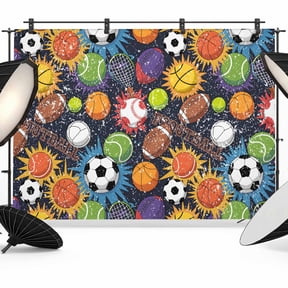 Sports Theme Photography Backdrop 7x5FT, Basketball Rugby Baseball Football Photo Backdrops, Background for Photography Studio Photo Studio Background, Back Drop for Photoshoot