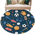 thumbnail image 1 of Sports Theme Round Area Rug 5ft Washable Large Round Rug for Living Room, Soft Non-Slip Circle Rugs for Dining Room, Cartoon Soccer Baseball Basketball Star Blue Carpet for Bedroom Entryway Office, 1 of 9