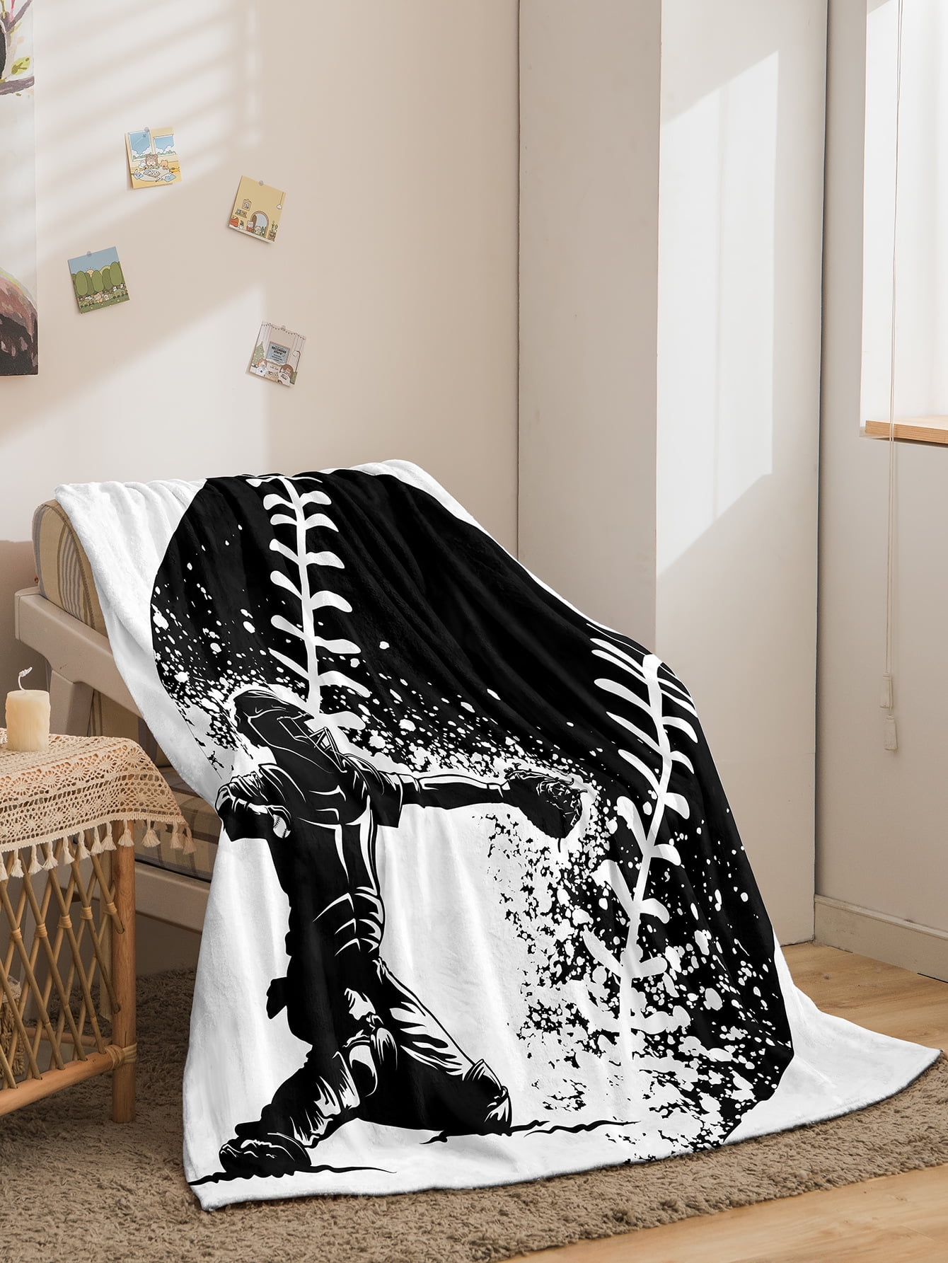 Sports Theme Throw Blanket Kids Boys Ice Hockey Boxing Fleece Sherpa