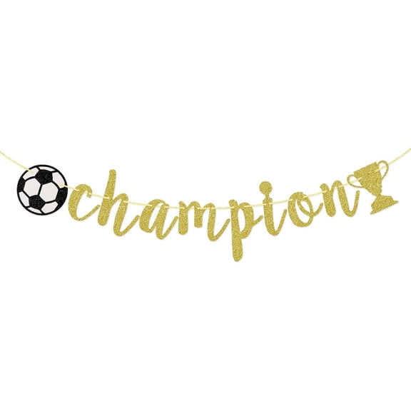 Sports Themed Champion Banner, Sports Theme Party Decor, Soccer Game Day Party Decorations, Gold Glitter