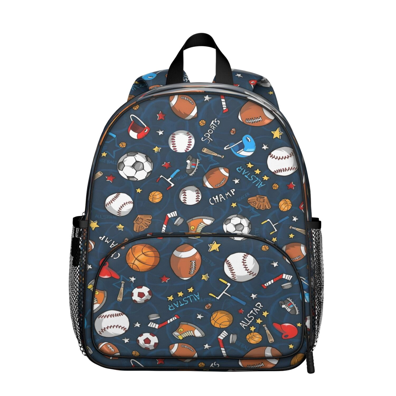 Sports-Themed Ergonomic Backpack for Boys - Waterproof, Durable with Side Pockets for Baseball, Football, Soccer