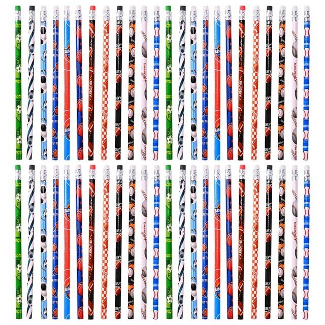 Sports Themed Pencils Cartoon Sketching for Drawing Kids Students Stationery 48 Pcs