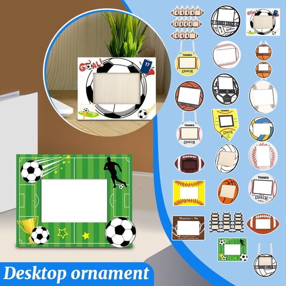 Sports-Themed Photo Frame, Baseball & Soccer Picture Frame for Desktop & Tabletop, Wooden Sports Fan Gift A