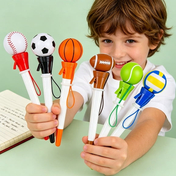 Sports Themed Retractable Ballpoint Pen with Squeeze Ball — Fun Action Pen with Rebound Spring Feature, 1.0mm Medium Point for Daily Writing