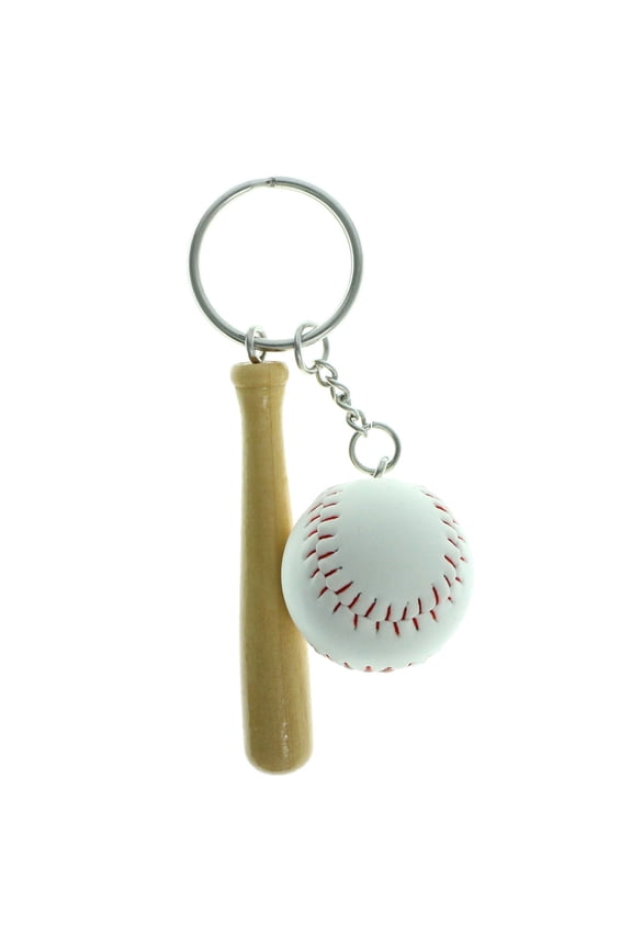 Sports Themed Silver-Tone Split-Ring-Keychain w/Baseball & Bat Charms