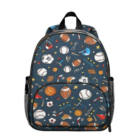 Sports-Themed Students Backpack - Baseball, Basketball, Football Print, Comfortable Dual Shoulder Support, Durable for School