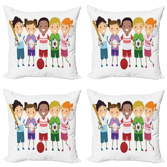 Ambesonne Sports Throw Pillow Cover 4 Pack, Soccer, 16", Multicolor
