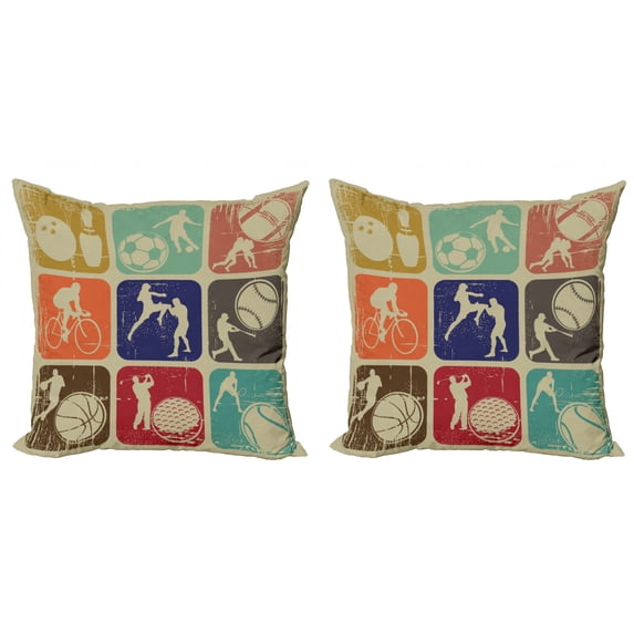 Ambesonne Vintage Throw Pillow Cover 2 Pack, Grunge Sports Banners, 18", Multicolor