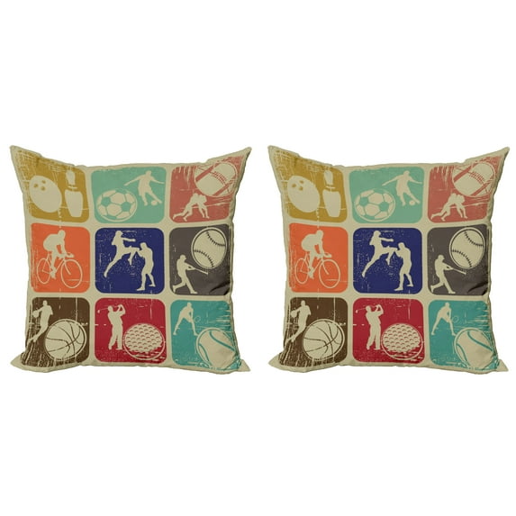 Ambesonne Vintage Throw Pillow Cover 2 Pack, Grunge Sports Banners, 16", Multicolor