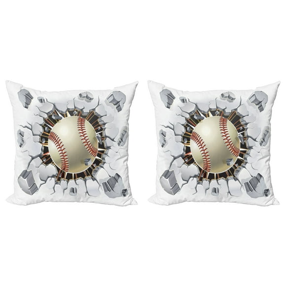 Ambesonne Sports Throw Pillow Cover 2 Pack, Baseball Wall Concrete, 18", Ivory Pale Grey Orange
