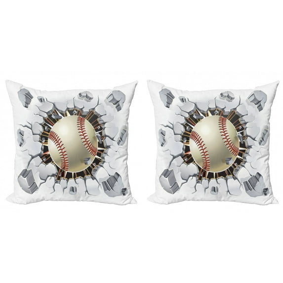 Ambesonne Sports Throw Pillow Cover 2 Pack, Baseball Wall Concrete, 20", Ivory Pale Grey Orange