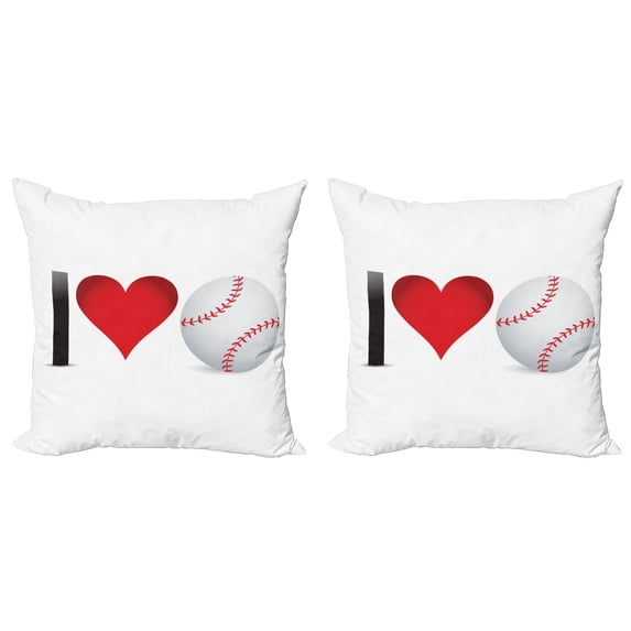 Ambesonne Sports Throw Pillow Cover 2 Pack, I Love Baseball Heart, 18", Red Black White