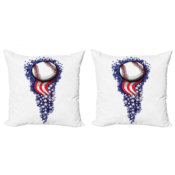 Ambesonne Colorful Throw Pillow Cover 2 Pack, Stars Stripes Holiday Art, 20", Purple White Red