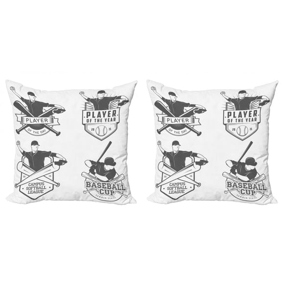Ambesonne Sports Throw Pillow Cover 2 Pack, Baseball and Softball, 16", Charcoal Grey White