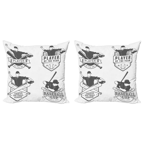 Ambesonne Sports Throw Pillow Cover 2 Pack, Baseball and Softball, 18", Charcoal Grey White