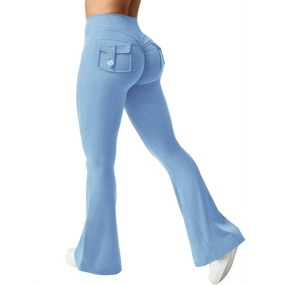 Sports Tights Fitness Pants Flared Yoga Pants Light Blue S